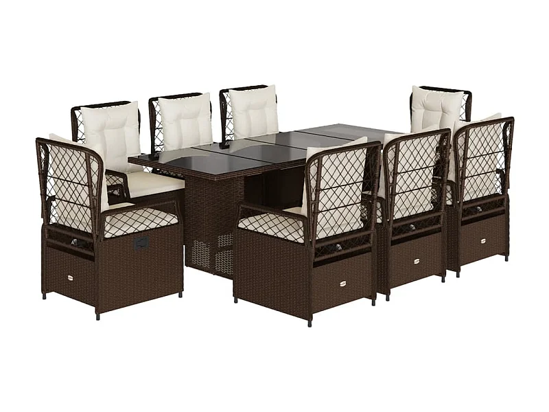 Veteli  Set comedor para jardín 9 pzas y cojines ratán sintético marrón