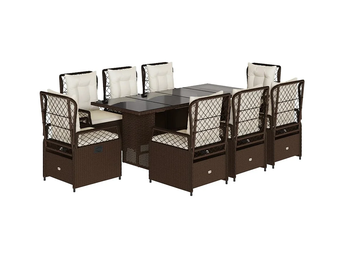 Veteli  Set comedor para jardín 9 pzas y cojines ratán sintético marrón