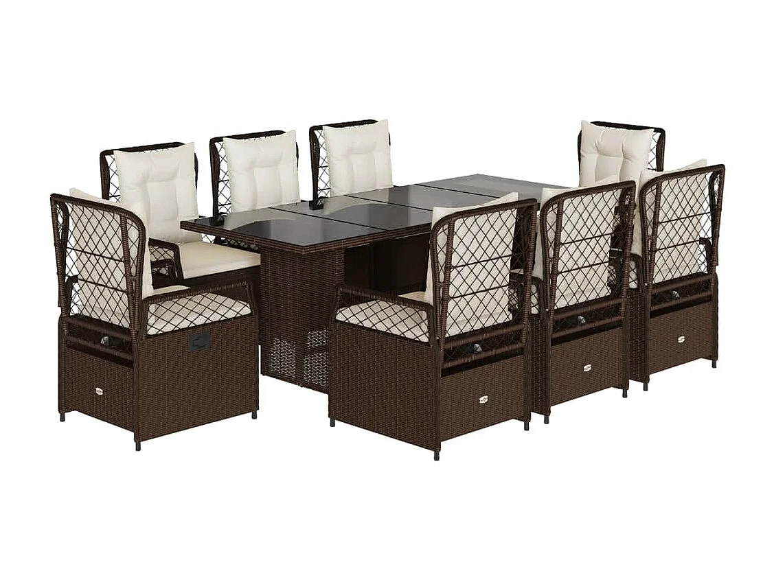 Veteli  9-delige Tuinset met kussens poly rattan bruin
