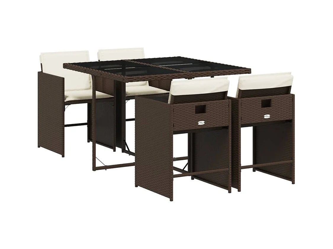 Zele  5-delige Tuinset met kussens poly rattan bruin