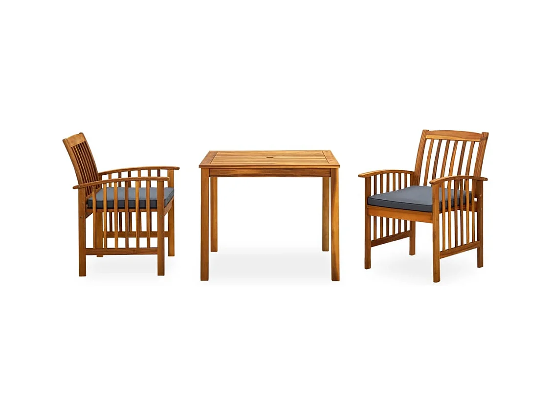 Skovil  Ensemble à manger de jardin 3 pcs et coussins Acacia solide