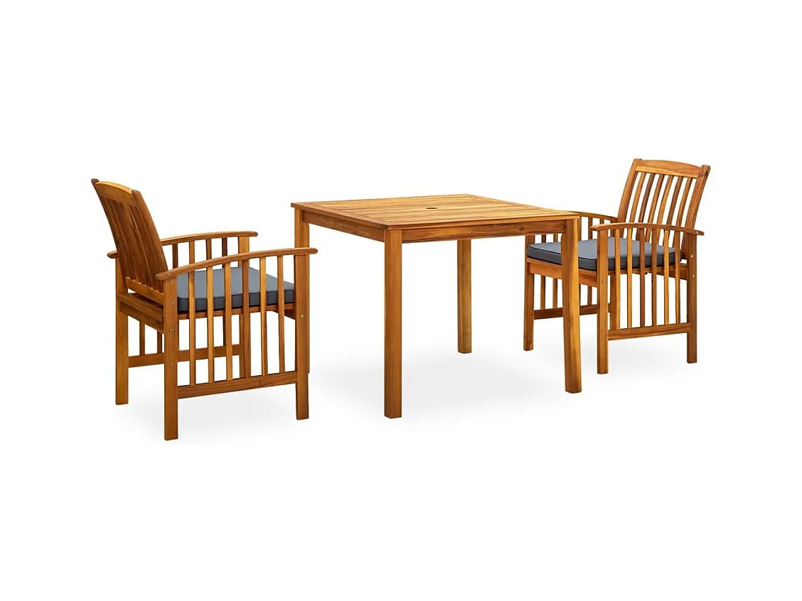 Skovil  Set comedor de jardín 3 pzas y cojines madera maciza de acacia