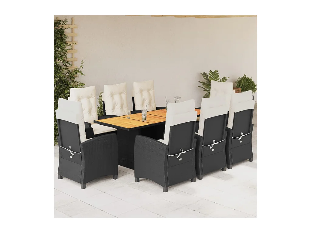 Frances  Ensemble à manger de jardin 9pcs coussins noir résine tressée