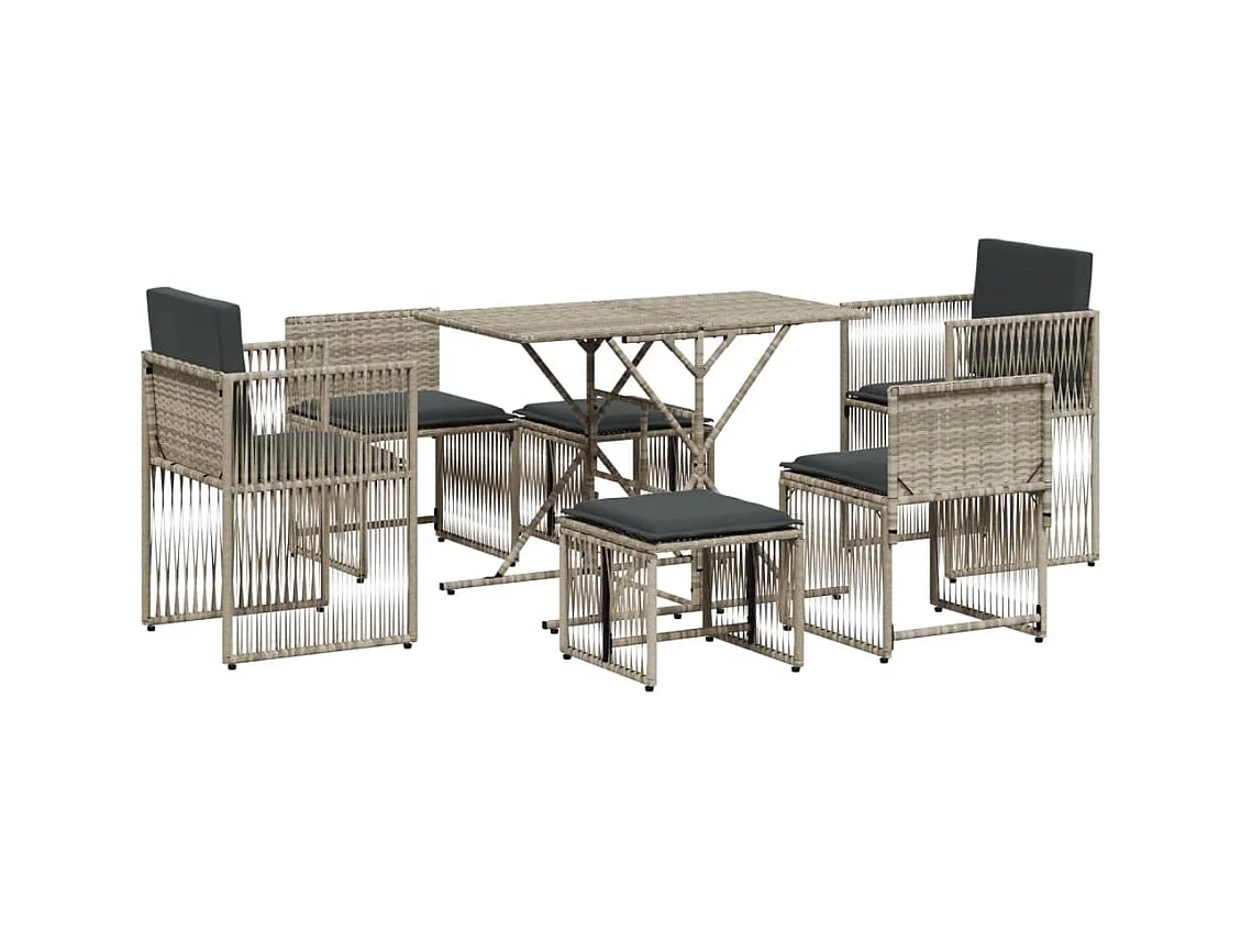 Cille  Ensemble à manger de jardin et coussins 7 pcs gris clair rotin