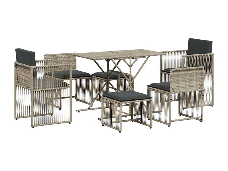 Cille  7-delige Tuinset met kussens poly rattan grijs