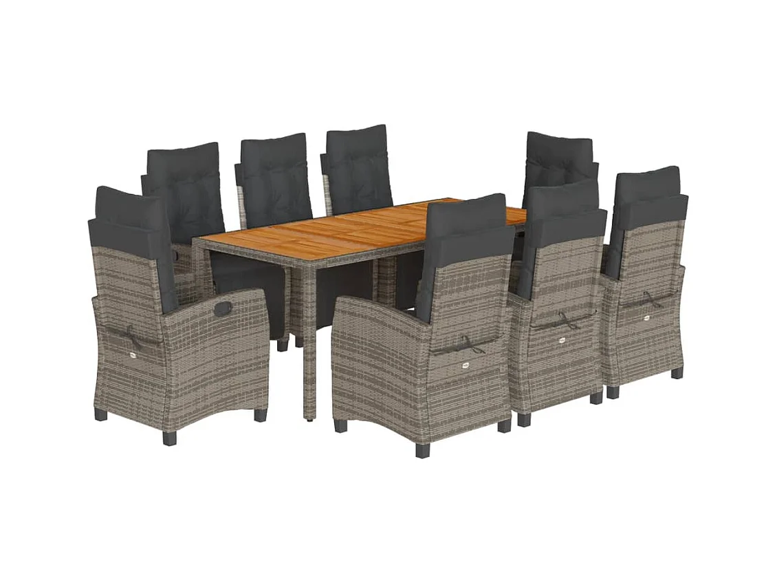 Torgryn  Set comedor jardín 9 pzas y cojines ratán sintético gris