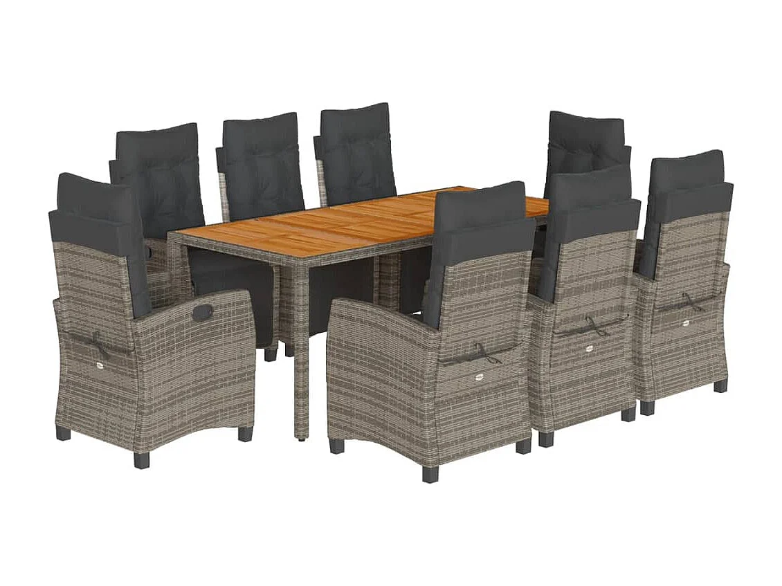 Torgryn  9-delige Tuinset met kussens poly rattan grijs