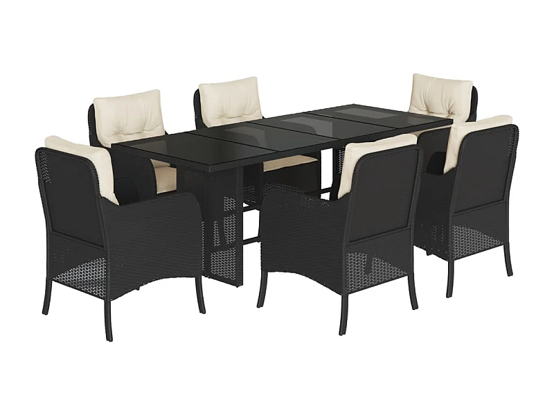 Karlyn  Ensemble à manger de jardin coussins 7pcs Noir Résine tressée