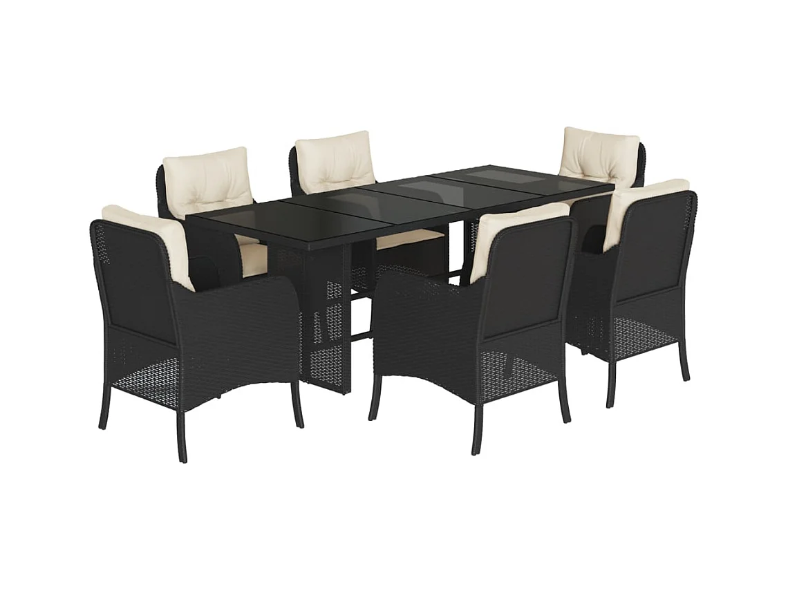 Karlyn  Ensemble à manger de jardin coussins 7pcs Noir Résine tressée