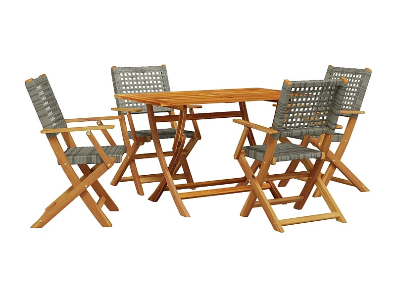 Katryn  5-delige Tuinset poly rattan en massief hout grijs