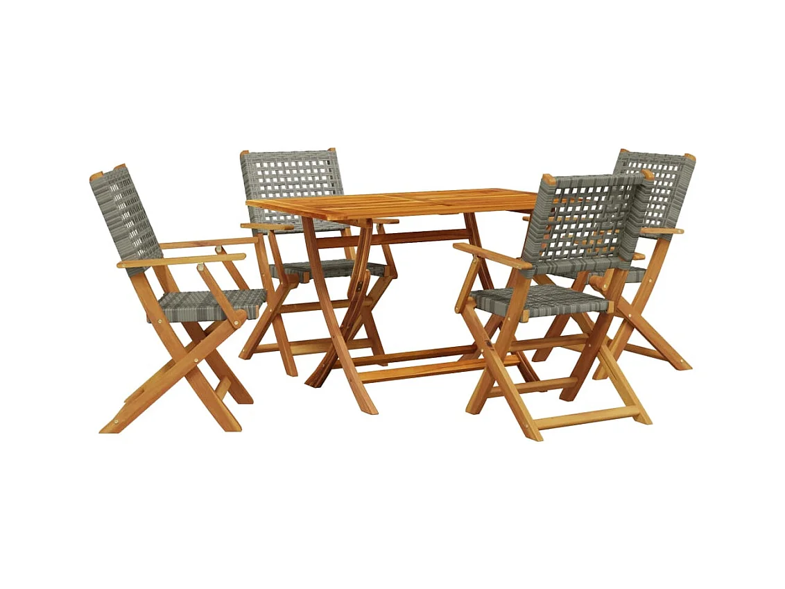 Katryn  Set de comedor de jardín 5 piezas ratán PE madera maciza gris