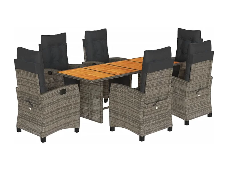 Igmar  Set comedor jardín 9 pzas y cojines ratán sintético gris