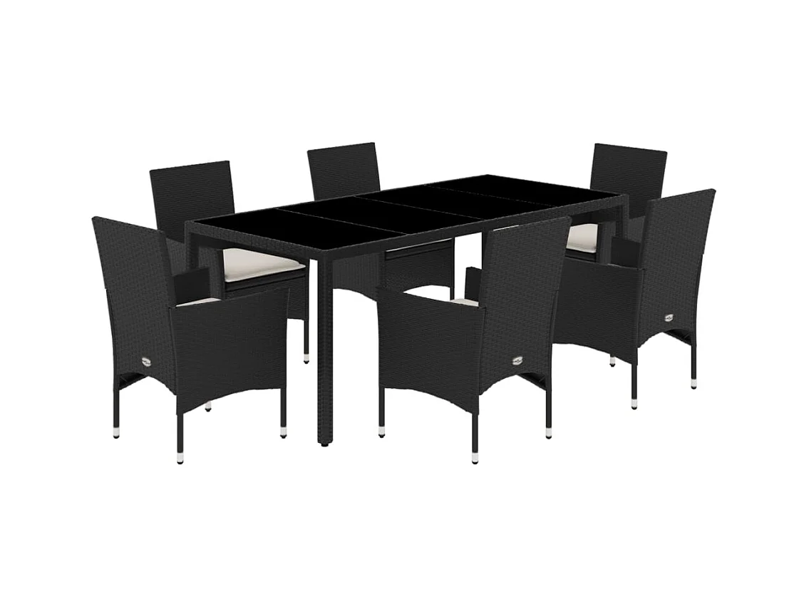 Stafford Springs  Ensemble à manger de jardin et coussins 7 pcs noir rotin acacia