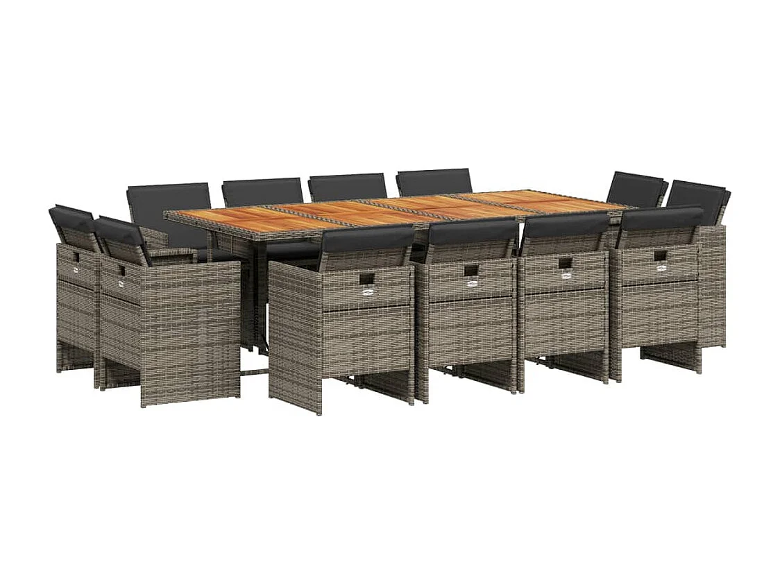 Jeroen  Ensemble à manger de jardin coussins 13 pcs gris résine tressée