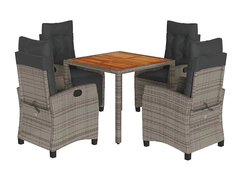 Magnir  Ensemble à manger de jardin 5 pcs coussins gris résine tressée