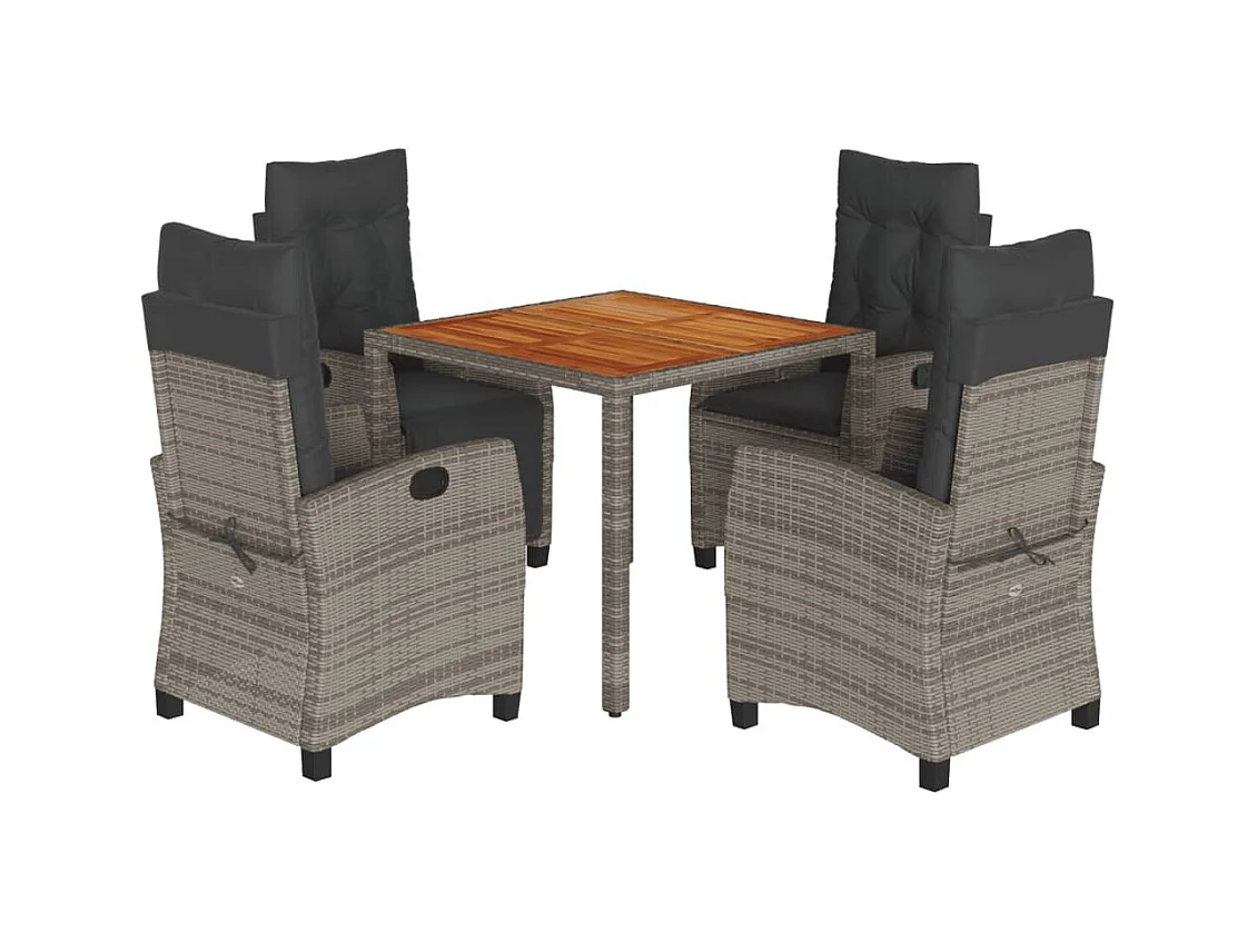 Magnir  Ensemble à manger de jardin 5 pcs coussins gris résine tressée