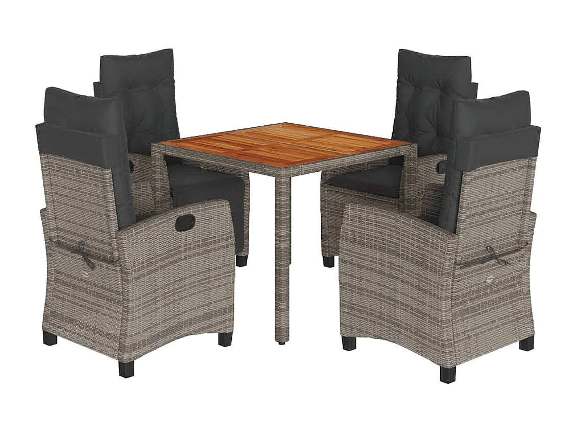 Magnir  Ensemble à manger de jardin 5 pcs coussins gris résine tressée