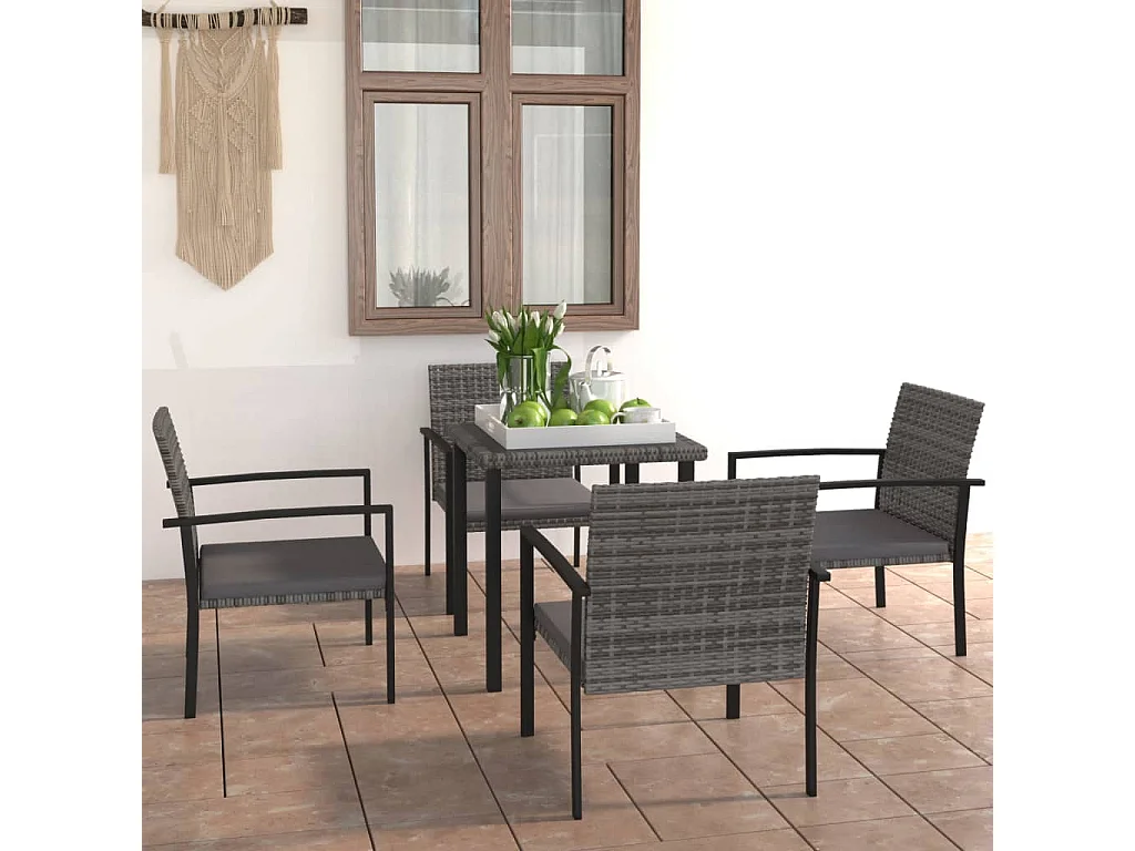 Vinderup  Ensemble à manger de jardin 5 pcs Résine tressée Gris