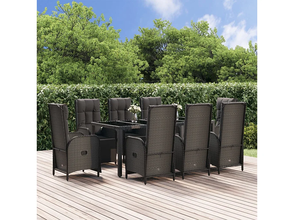 Cisternino  Ensemble à manger jardin 9pcs et coussins noir résine tressée