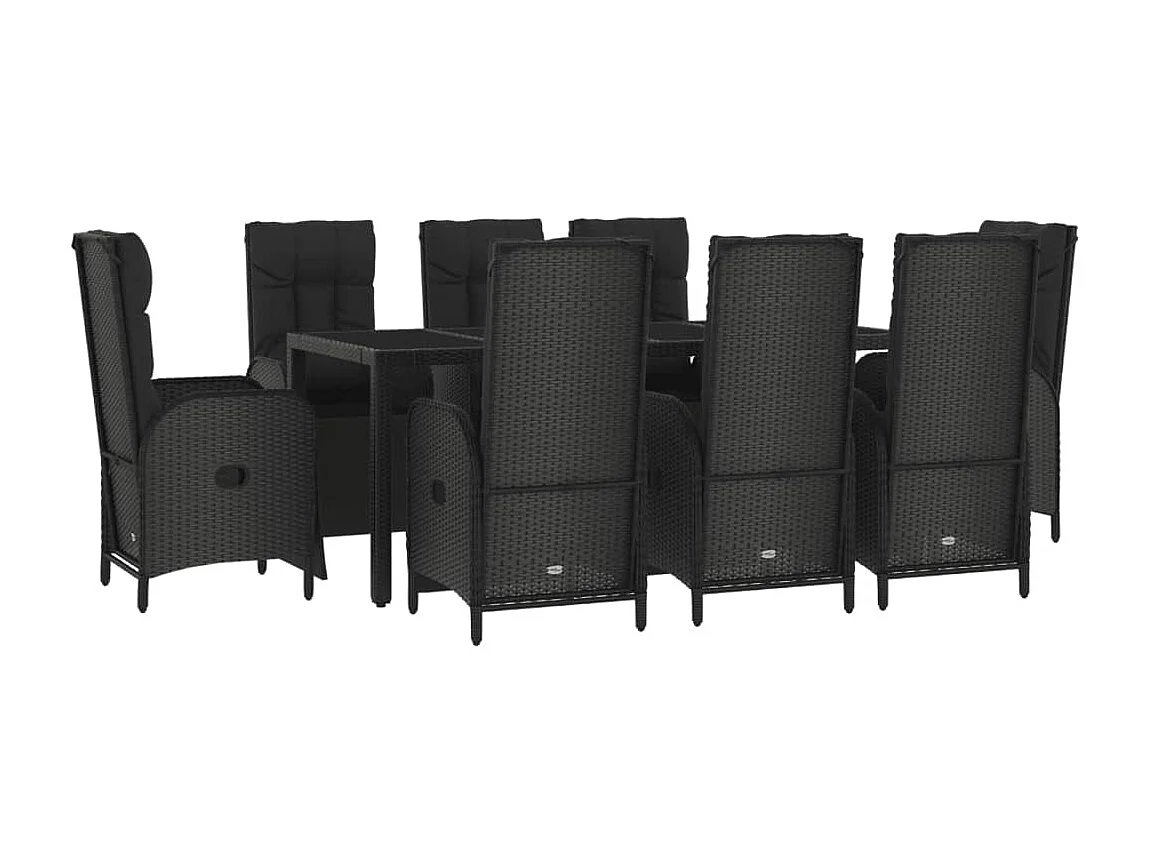 Cisternino  Ensemble à manger jardin 9pcs et coussins noir résine tressée