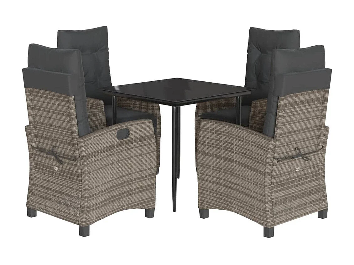 Christophe-Louis  5-delige Tuinset met kussens poly rattan grijs