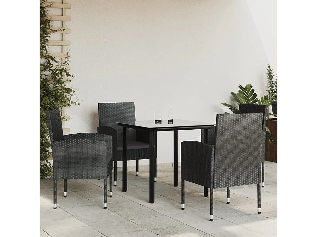 Prolenta Premium -  Ensemble à manger de jardin 5 pcs noir résine tressée et acier