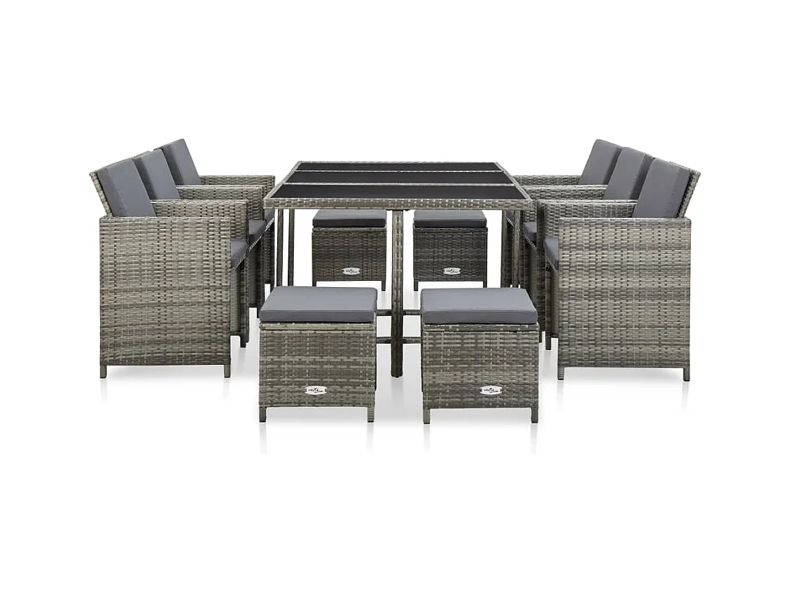 Chenoa  11-delige Tuinset met kussens poly rattan grijs