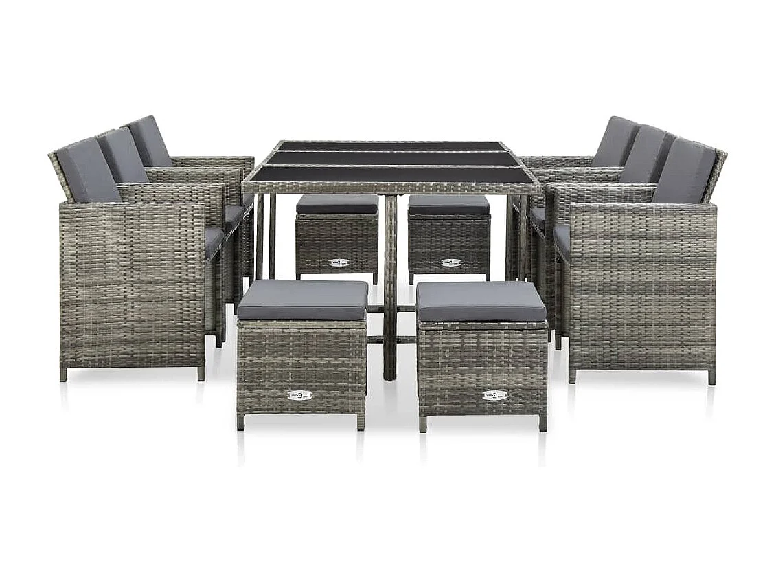 Chenoa  11-delige Tuinset met kussens poly rattan grijs