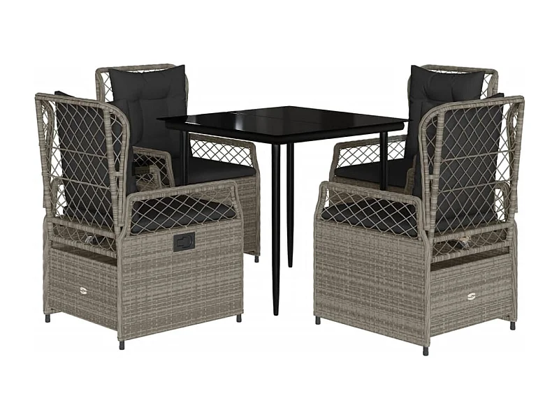 Zalan  Ensemble à manger de jardin et coussins 5 pcs gris clair rotin