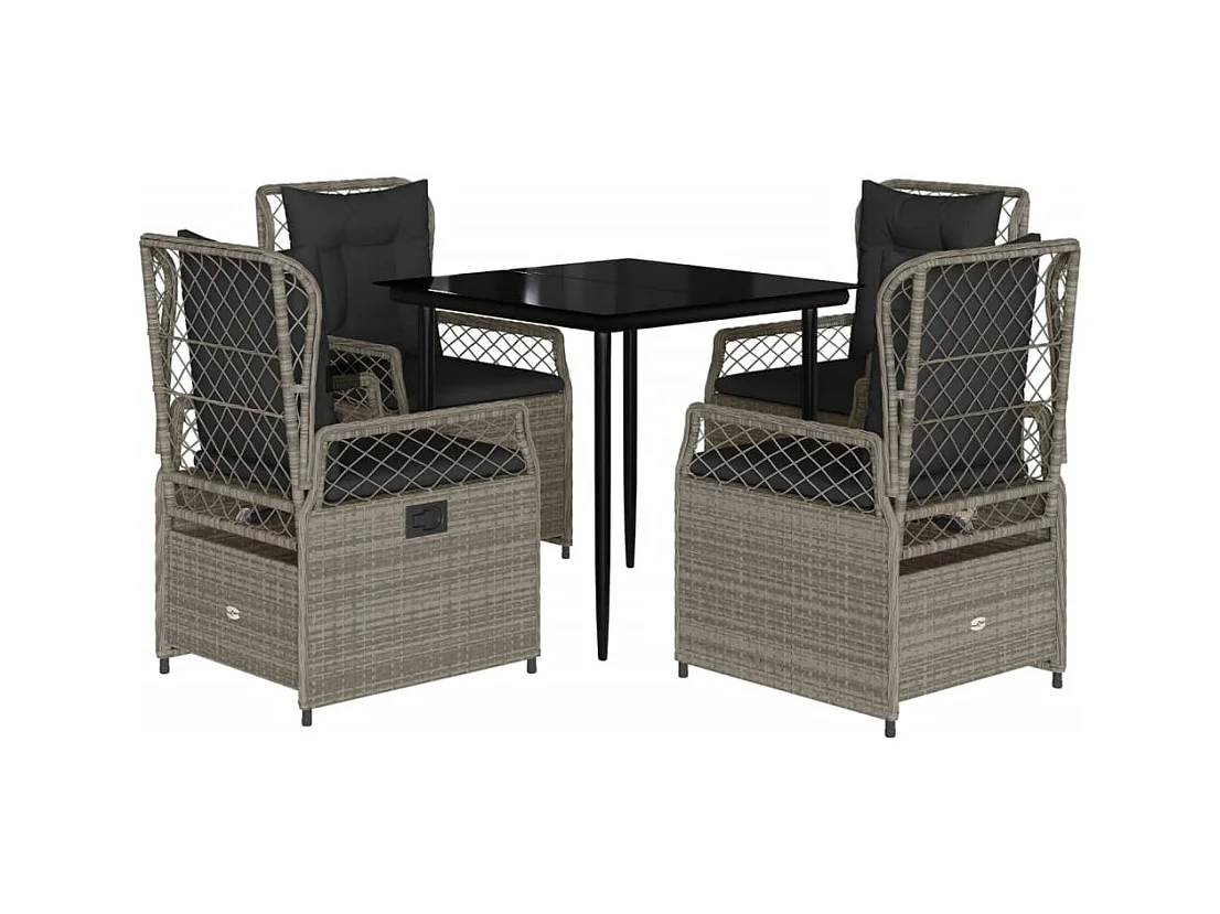 Zalan  Ensemble à manger de jardin et coussins 5 pcs gris clair rotin