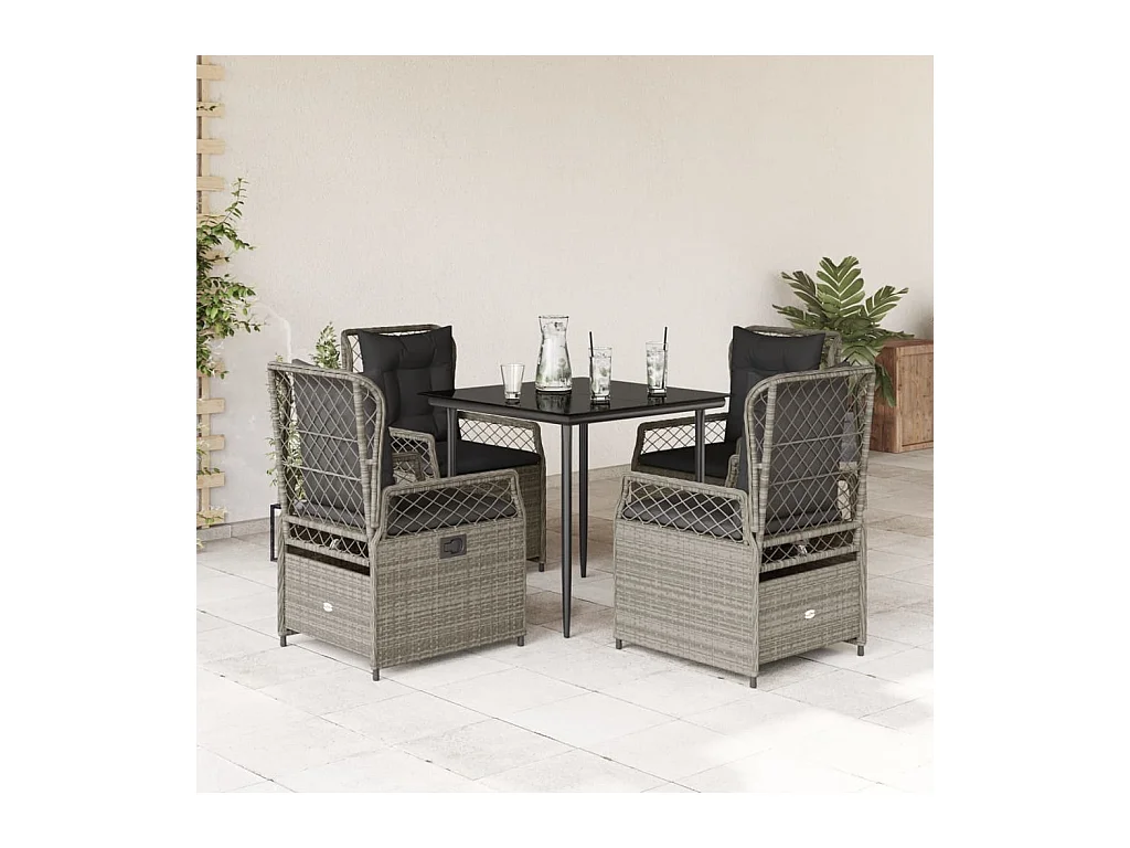 Zalan  Ensemble à manger de jardin et coussins 5 pcs gris clair rotin