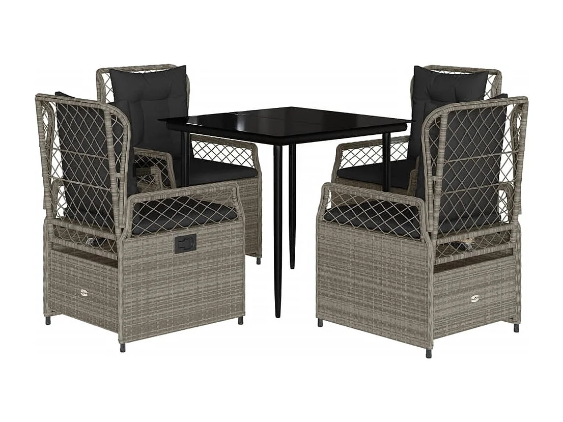 Zalan  Ensemble à manger de jardin et coussins 5 pcs gris clair rotin