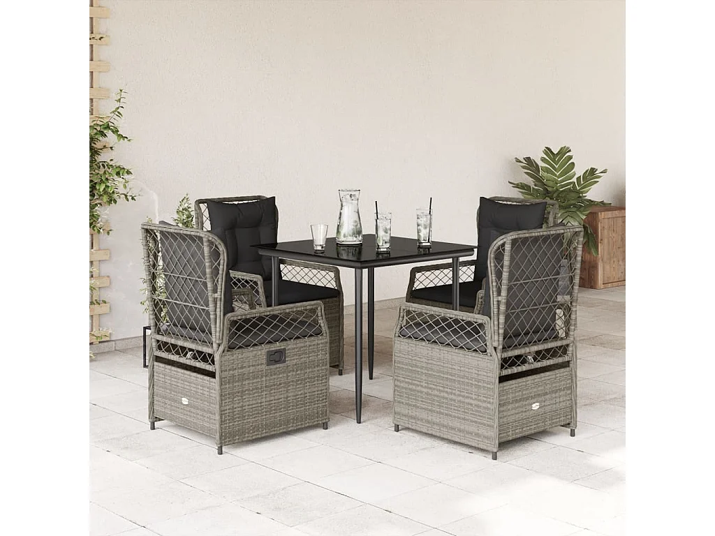 Zalan  Ensemble à manger de jardin et coussins 5 pcs gris clair rotin