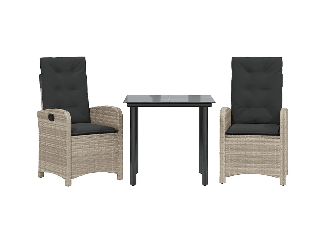 Akira  3-delige Tuinset met kussens poly rattan lichtgrijs