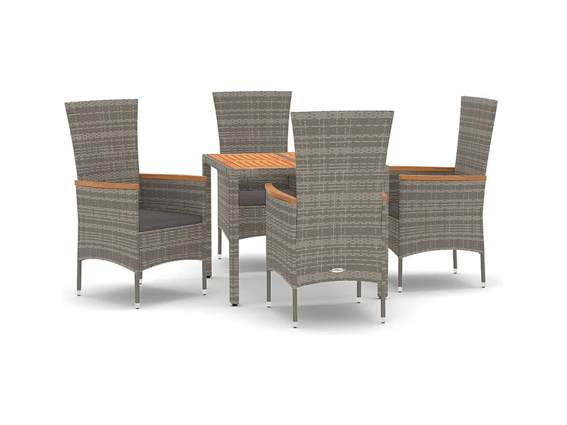 Cape May  Set comedor de jardín 5 piezas con cojines ratán sintético gris