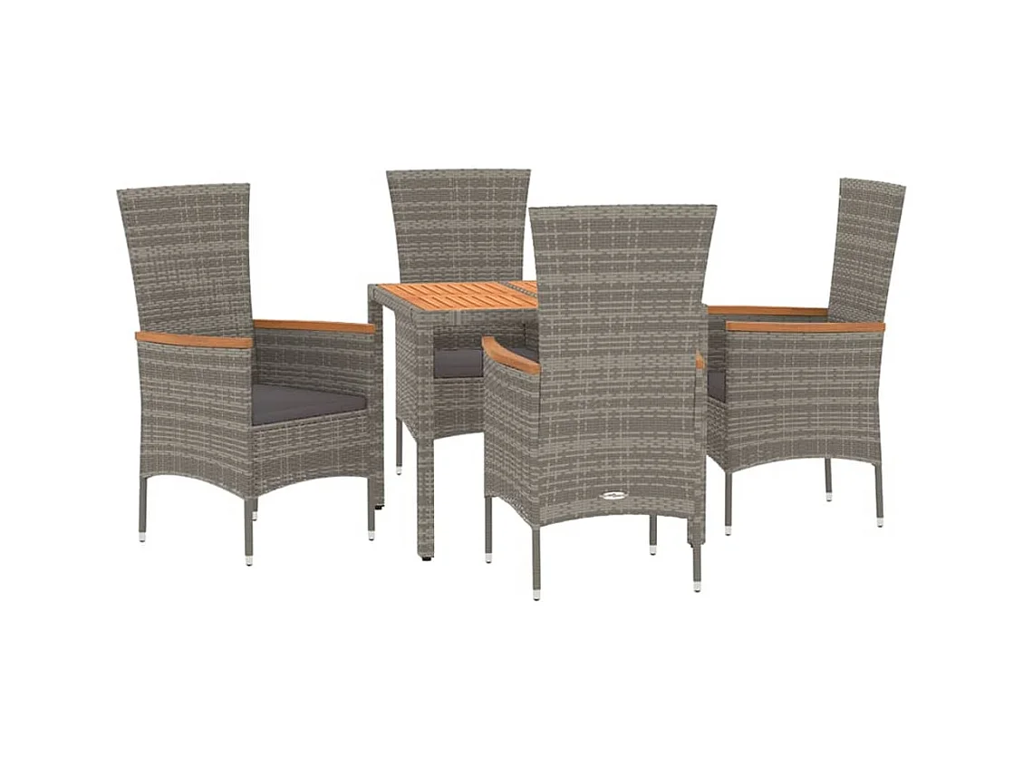 Cape May  Set comedor de jardín 5 piezas con cojines ratán sintético gris