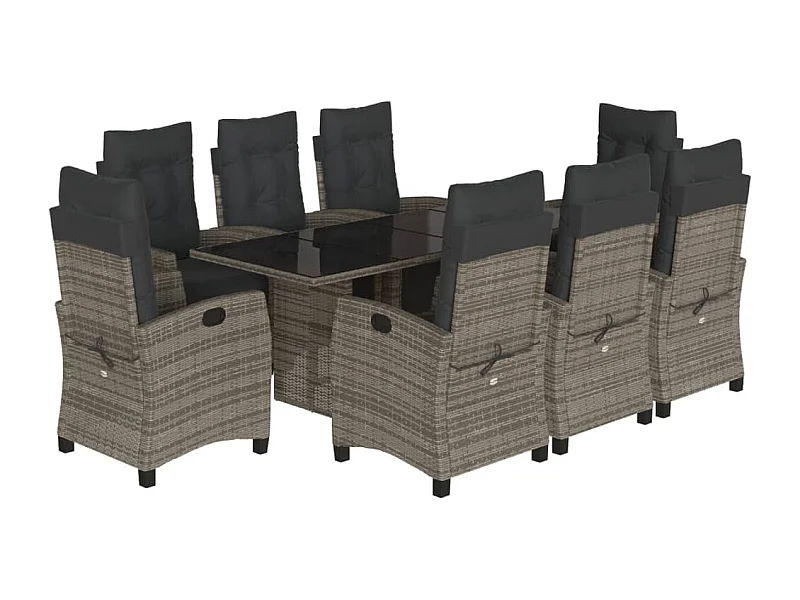 Igmar  9-delige Tuinset met kussens poly rattan grijs