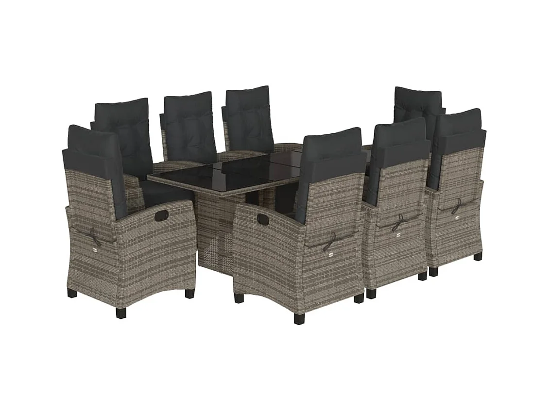 Igmar  Ensemble à manger de jardin 9 pcs coussins gris résine tressée