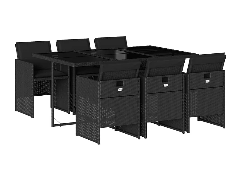 Jesse  Set de comedor de jardín 7 pzas y cojines ratán sintético negro