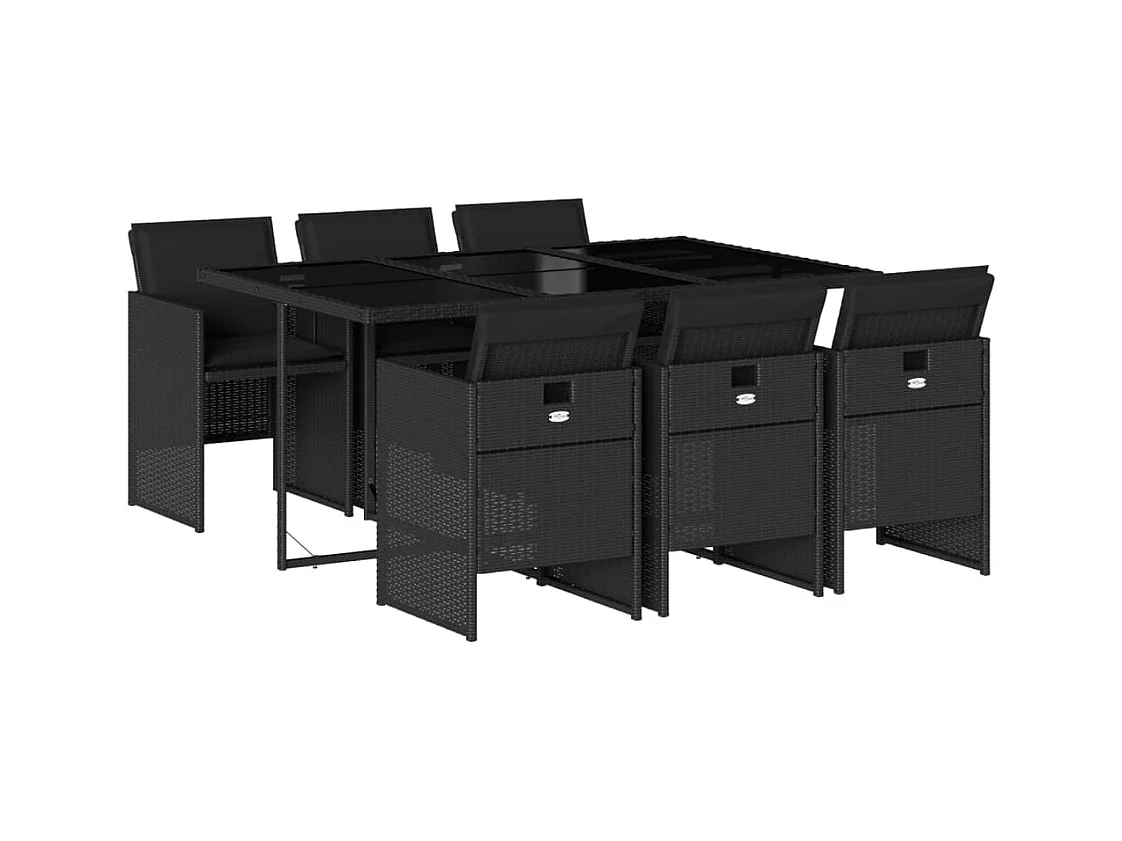 Jesse  Set de comedor de jardín 7 pzas y cojines ratán sintético negro