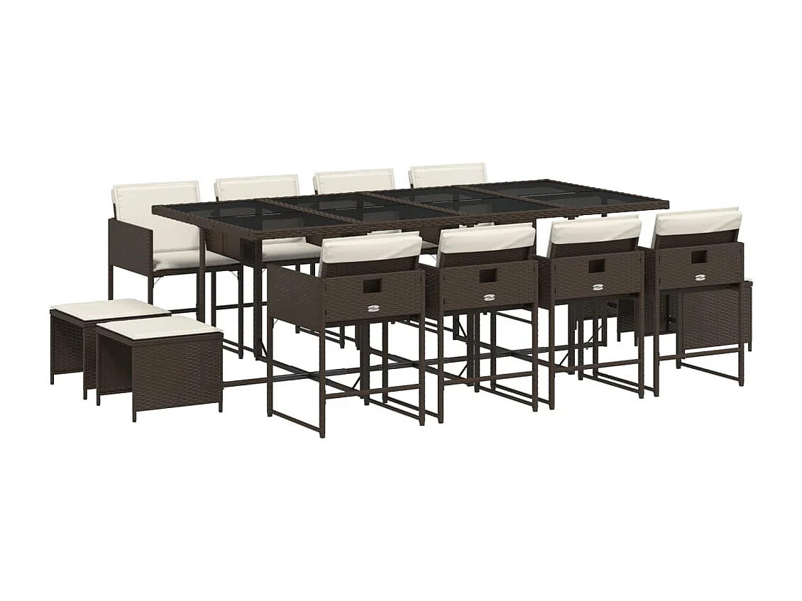 Kirkland  Ensemble à manger de jardin avec coussins 13 pcs marron rotin