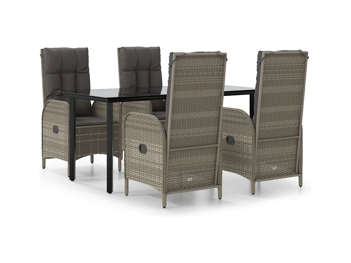 De Haan  Set comedor jardín 5 pzas y cojines ratán sintético negro gris