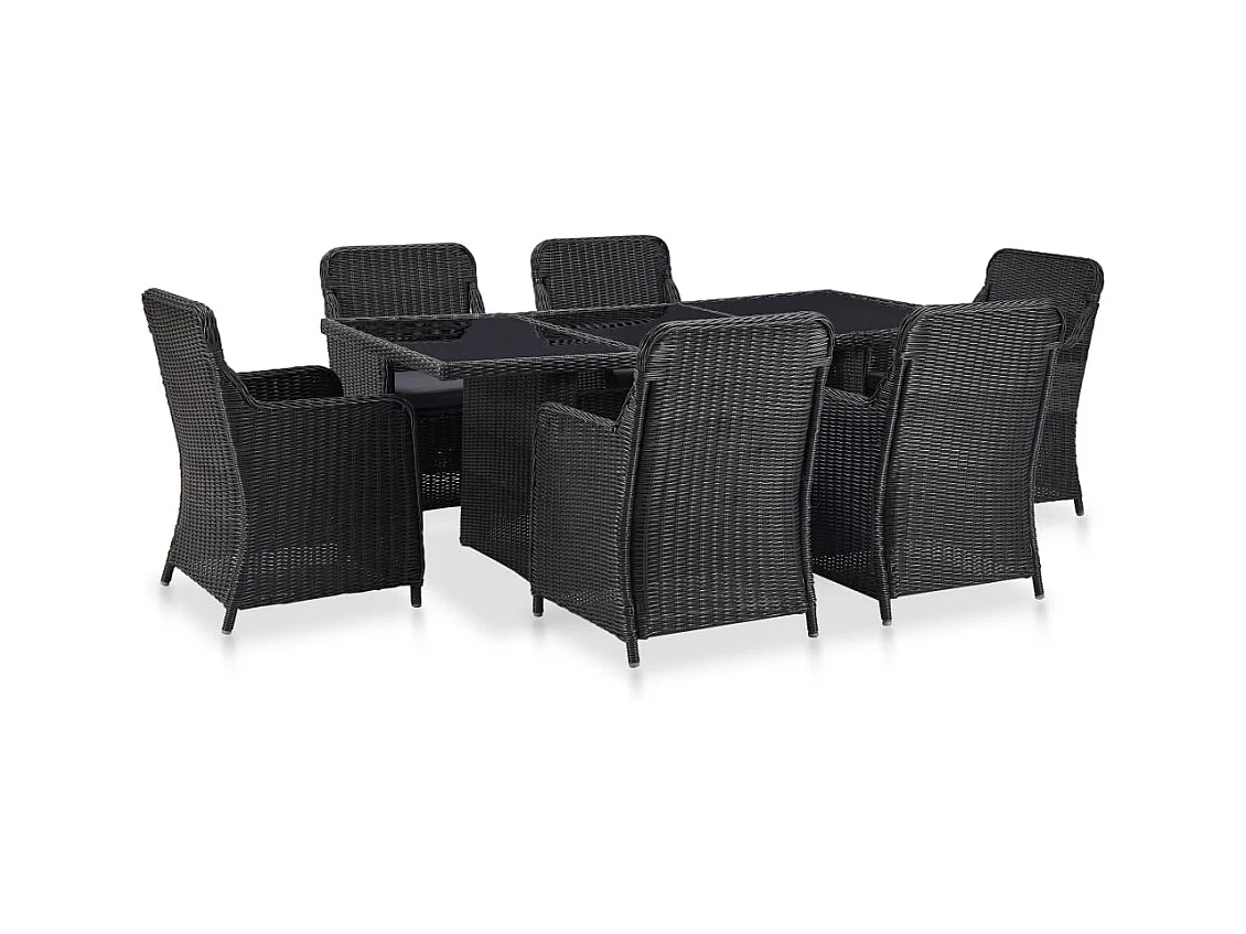 Alvar  Ensemble à manger d'extérieur 7 pcs Résine tressée Noir