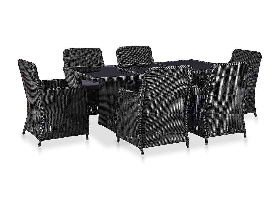 Alvar  Ensemble à manger d'extérieur 7 pcs Résine tressée Noir