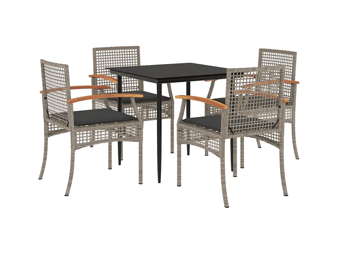 Teis  Ensemble à manger de jardin 5 pcs coussins gris résine tressée