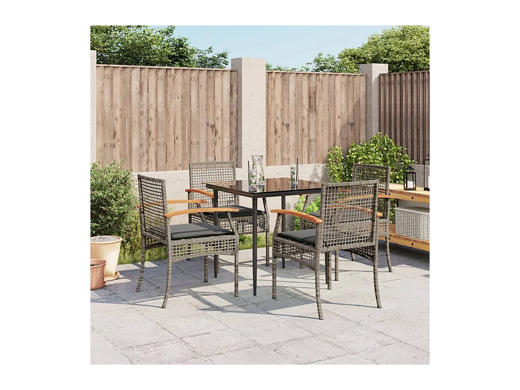 Teis  Ensemble à manger de jardin 5 pcs coussins gris résine tressée