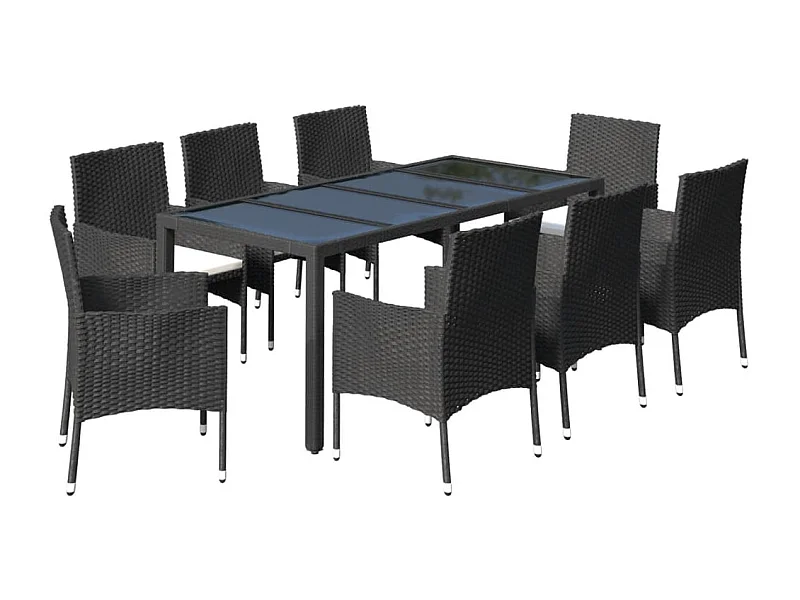 Vagnar  Ensemble à manger jardin 9pcs et coussins noir résine tressée