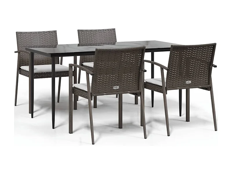 Bucyrus  Ensemble à manger de jardin 5 pcs coussins résine tressée acier