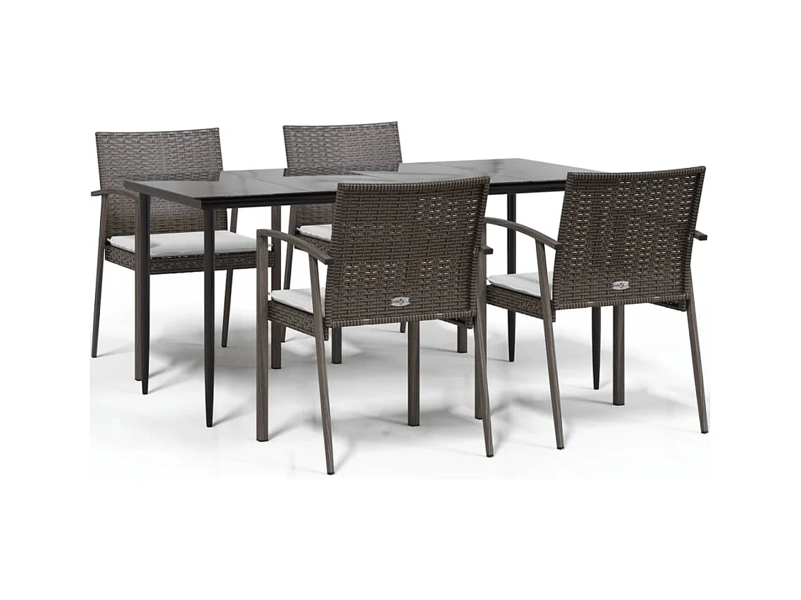 Bucyrus  Ensemble à manger de jardin 5 pcs coussins résine tressée acier