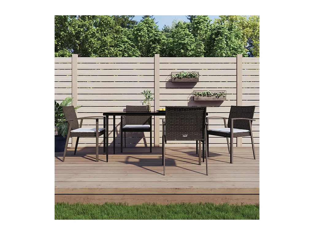 Bucyrus  Ensemble à manger de jardin 5 pcs coussins résine tressée acier